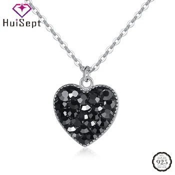 Модное ожерелье HuiSept S925, серебряные ювелирные аксессуары с обсидиановым камнем, подвеска в форме сердца для женщин, подарок для свадебной вечеринки