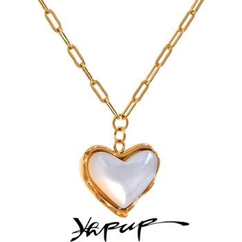 Yhpup, новое сердце, цепочка из натуральной раковины, ожерелье, Женский воротник из нержавеющей Стали Золотого цвета, Ювелирная Бижутерия, высококачественный подарок