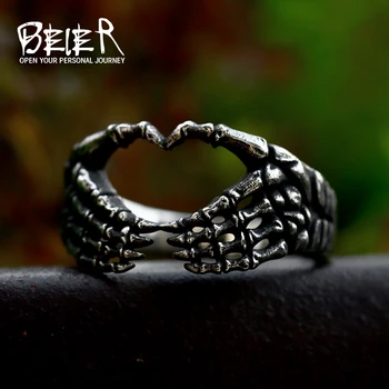 BEIER 2023, новый милый дизайн, кольцо с сердцем в виде черепа из нержавеющей стали для пары, крутые украшения в стиле панк для мужчин и женщин
