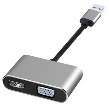 Комплект кабелей-адаптеров USB HD 1080P 2 В 1, кабель-адаптер USB-VGA, универсальный видео-графический адаптер с двойным воспроизведением, USB-конвертер для