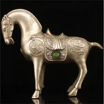 Китайская Серебристо-белая Медная резная статуя лошади ручной работы
