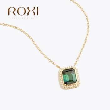 Персонализированное Универсальное Ожерелье ROXI Из Стерлингового серебра 925 Пробы с Зеленым бриллиантом, Темпераментное Ожерелье, Ретро Ювелирные Изделия