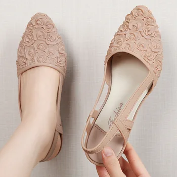 Женская летняя модная повседневная тонкая обувь со скошенным каблуком, сандалии с цветочным узором, Удобная накидка для внешней носки