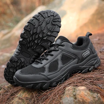 Уличные мужские походные ботинки Nine o'clock, Сетчатая обувь для альпинизма, Легкие дышащие противоскользящие Треккинговые кроссовки Черного Цвета Большого размера