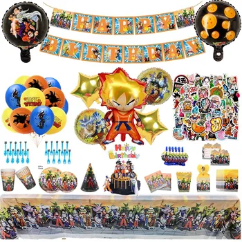 Dragon Ball Украшение вечеринки Воздушные шары Детский День рождения Посуда Фон для душа ребенка Наклейки с татуировками Гоку Принадлежности для мероприятий