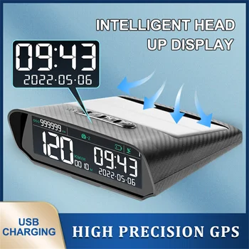 Солнечный Автомобильный HUD GPS Головной Дисплей Цифровые Часы Спидометр Сигнализация превышения скорости Предупреждение Об усталости При вождении Дисплей высоты пробега